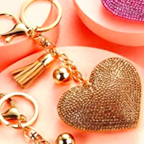 Bags New Crystal Rhinestone Gold Heart Purse Charm Key Fob Chain Ring